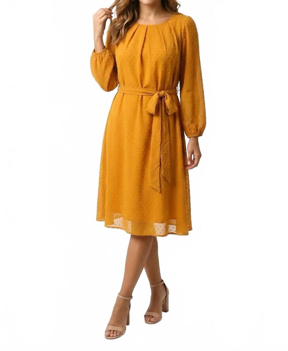 NEW NY COLLECTION women's swiss dot belted midi dress in mustard yellow